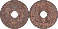 FRENCH INDO-CHINA 1/2 Cent Coin, Paris, Bronze, KM:20 -