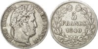 France 5 Francs Coin, Louis-Philippe, Lille, Silver -
