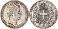 ITALIAN STATES 5 Lire Coin, SARDINIA, Carlo Alberto, Genoa -