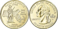 United States Quarter Coin, Massachusetts, U.S. Mint, Denver, golden -