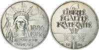France 100 Francs Coin, Statue de la Liberté, Silver -