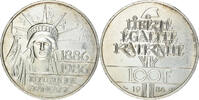 France 100 Francs Coin, Statue de la Liberté, Silver -