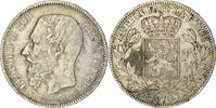 Belgium 5 Francs, 5 Frank Coin, Leopold II, Brussels, Silver -