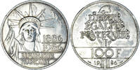 France 100 Francs Coin, Statue de la Liberté, Silver -