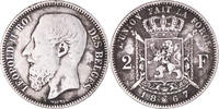 Belgium 2 Francs, 2 Frank Coin, Leopold II, Silver, KM:30.1 -