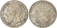 Belgium 50 Centimes Coin, Leopold II, Silver, KM:27 -