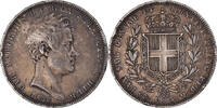 ITALIAN STATES 5 Lire Coin, SARDINIA, Carlo Alberto, Genoa -