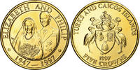 Turks and Caicos Islands 5 Crowns TURKS & CAICOS ISLANDS, Elizabeth II and Philip, Copper-Nickel -