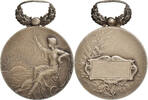 France Medaille Art Nouveau, Femme Assise, Coucher de Soleil, Silvered bronze -