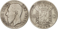 Belgium 50 Centimes Coin, Leopold II, Silver, KM:27 -