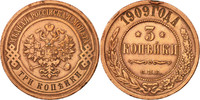 Russia 3 Kopeks Coin, Nicholas II, Saint-Petersburg, Copper -