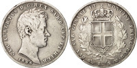 ITALIAN STATES 5 Lire Coin, SARDINIA, Carlo Alberto, Genoa -