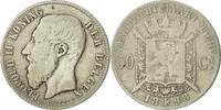 Belgium 50 Centimes Coin, Leopold II, Silver, KM:27 -