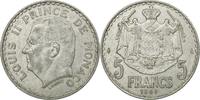 Monaco 5 Francs Coin, Louis II, Poissy, Aluminum, KM:122 -