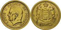 Monaco 2 Francs Coin, Louis II, Aluminum-Bronze, KM:121a -
