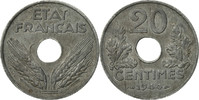France 20 Centimes Coin, État français, Paris, Zinc -