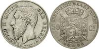 Belgium 50 Centimes Coin, Leopold II, Silver, KM:27 -