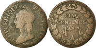 France 5 Centimes Coin, Dupré, Paris, Bronze, KM:640.1 -