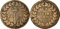 France Decime Coin, Louis XVIII, Strasbourg, Bronze, KM:701 -