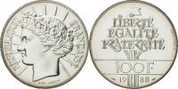France 100 Francs Coin, Fraternité, Paris, Silver, KM:966 -