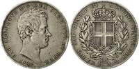 ITALIAN STATES 5 Lire Coin, SARDINIA, Carlo Alberto, Genoa -