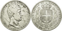 ITALIAN STATES 5 Lire Coin, SARDINIA, Carlo Alberto, Genoa -
