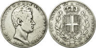 ITALIAN STATES 5 Lire Coin, SARDINIA, Carlo Alberto, Genoa -