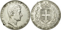 ITALIAN STATES 5 Lire Coin, SARDINIA, Carlo Alberto, Genoa -