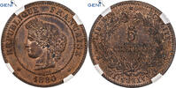 France 5 Centimes Cérès, Paris, Bronze, GENI -