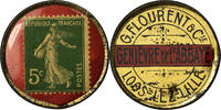 France 5 Centimes Coin, Genièvre de l'Abbaye, Loos-lez-Lille, Timbre-Monnaie -