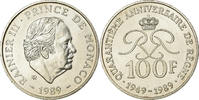 Monaco 100 Francs Coin, Rainier III, Silver, KM:164 -