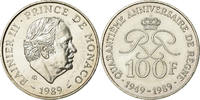 Monaco 100 Francs Coin, Rainier III, Silver, KM:164 -