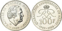 Monaco 100 Francs Coin, Rainier III, Silver, KM:164 -