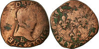 France Double Tournois Coin, Henri III, Tours, Copper -