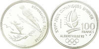 France 100 Francs Coin, Ski jumpers, Albertville 92, Silver -