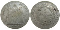 France 5 Francs Coin, Union et Force, Paris, Silver, Gadoury:563 -