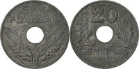 France 20 Centimes Coin, État français, Paris, Zinc -