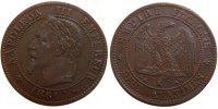France 2 Centimes Coin, Napoleon III, Napoléon III, Paris -