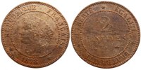 France 2 Centimes Coin, Cérès, Paris, Bronze, Gadoury:105 -