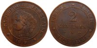 France 2 Centimes Coin, Cérès, Paris, Bronze, KM:827.1 -