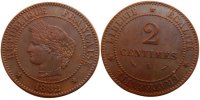 France 2 Centimes Coin, Cérès, Paris, Bronze, KM:827.1 -