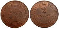 France 2 Centimes Coin, Cérès, Paris, Bronze, KM:827.1 -