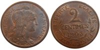 France 2 Centimes Coin, Dupuis, Paris, Bronze, KM:841 -