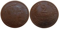 France 2 Centimes Coin, Dupuis, Paris, Bronze, KM:841 -