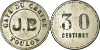 France 30 Centimes Coin, Café du Centre, J.B, Toulon, Nickel -