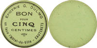 France 5 Centimes Coin, Epicerie G. DULMO, Cauterets, Cardboard -