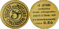 France 5 Centimes Coin, Chaléassière, Société des Moteurs, Saint-Etienne -