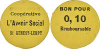 France 10 Centimes Coin, Coopérative, L'Avenir Social, Saint-Genest-Lerpt -