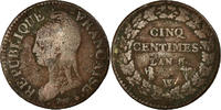 France 5 Centimes Coin, Dupré, Lille, Bronze, Gadoury:126a -