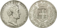 ITALIAN STATES 5 Lire Coin, SARDINIA, Carlo Alberto, Genoa -